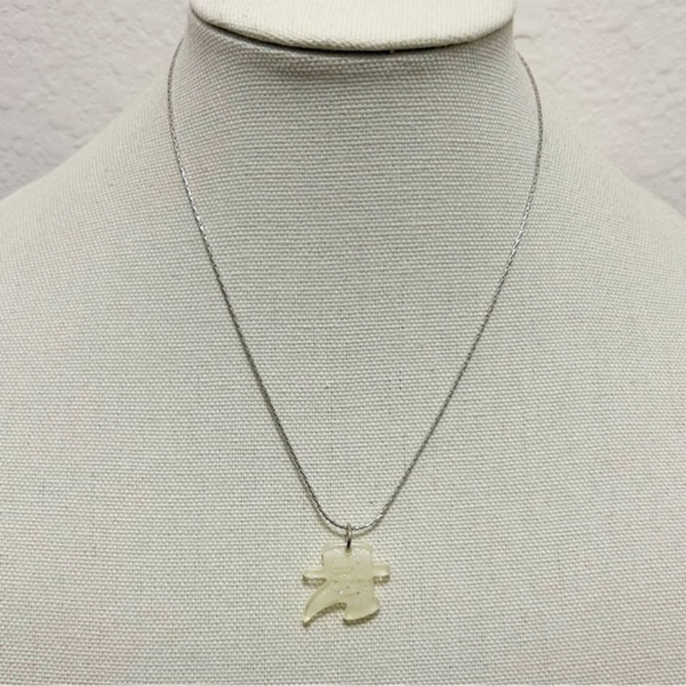 Elegant Silver Necklace with Sparkly Cream Plague Doctor Pendant